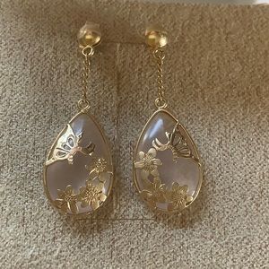 14k Butterfly Cabochon Rose Quartz earrings Estate